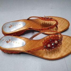 DIKUZA Rhinestone Ornate Heeled Orange Sandals